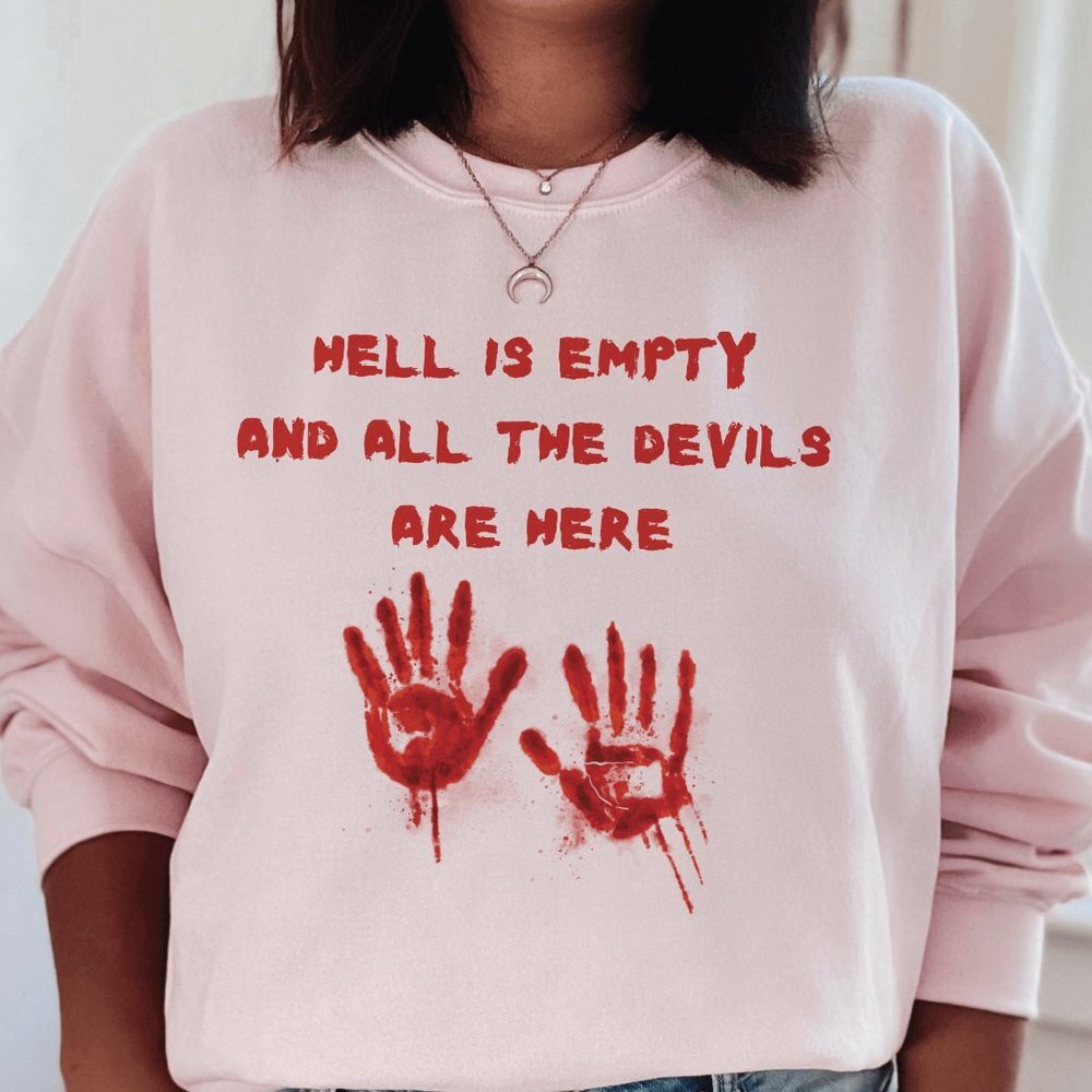 Devils' Descent Blood Handprint Halloween Pink Sweatshirt